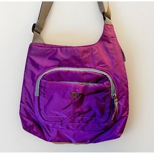 Swiss Gear Purple & Gray Crossbody Waterproof Padded Travel Bag Zip Pockets